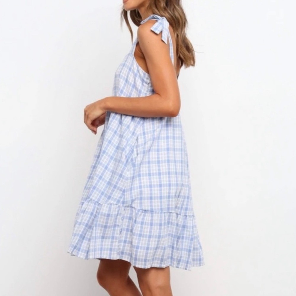 Petal & Pup Light Blue Plaid Midi Dress